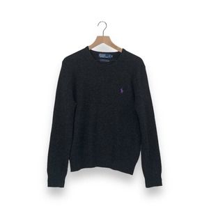 Polo by Ralph Lauren Charcoal Gray 100% Lambswool Crew Neck Sweater TINY FLAW